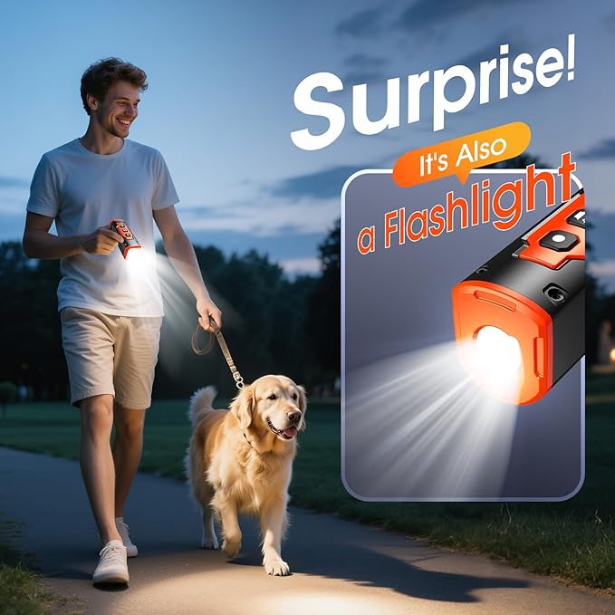 1-Touch Dog Bark Deterrent Devices with 3 Sonic Heads,Portable 50ft Range Anti Barking Device for Dogs,Rechargeable & Safe Dog Training Tool with Flashlight,Helps Improve Dog's Behavior Orange