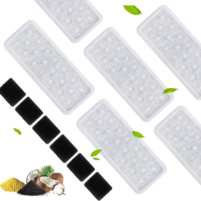 Accessories Set (Replacement Filter & Water Pump Sponge) for Pet Water Fountain- 6 pcs Packed Filters and 6 pcs Packed Sponges, Fits PETIMI 2 Gallons and 3 Gallons Pet Fountain Series