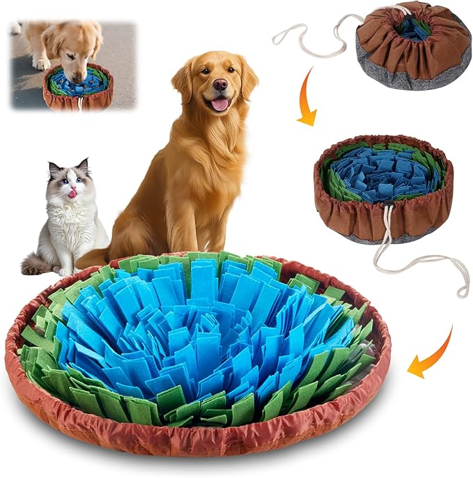 Snuffle Mat for Dogs - Boredom Relief Dog Lick Mat, Dog Educational Toys, Portable for Indoor & Outdoor Use, Encourages Natural Foraging Skills for Cats, Rabbits & Dogs（Brown Green