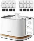 PETLIBRO Upgrade Cordless Cat Water Fountain + 8 Packs Genuine Cat Fountain Filter Replacement, App Monitoring 3L/101oz Dockstream 2 Pet Water Fountain with Stainless Steel Tray, 4-Month Set Easy-Swap