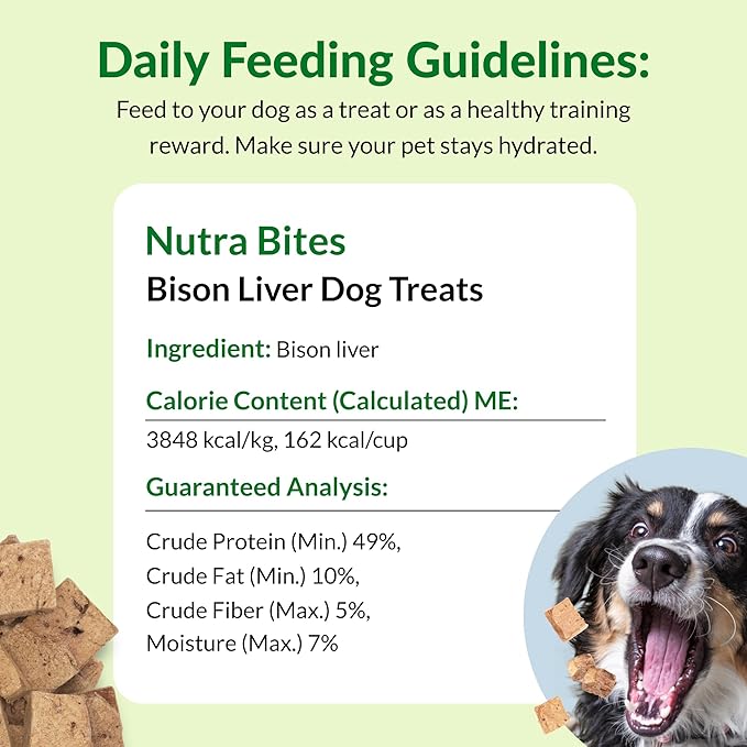 ULTIMATE PET NUTRITION Nutra Bites Freeze Dried Raw Single Ingredient Training Treats Food Topper for Dogs, 4 Ounces, Bison Liver