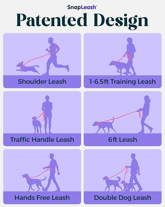 Hands-Free Dog Leash Training Running Snapleash, Waist & Shoulder Lead for Walking, Traffic Lead, Dual Pet Leash Adjustable for Large, Medium and Small Dog Breeds (Pink, Large (1in x 7.5ft))