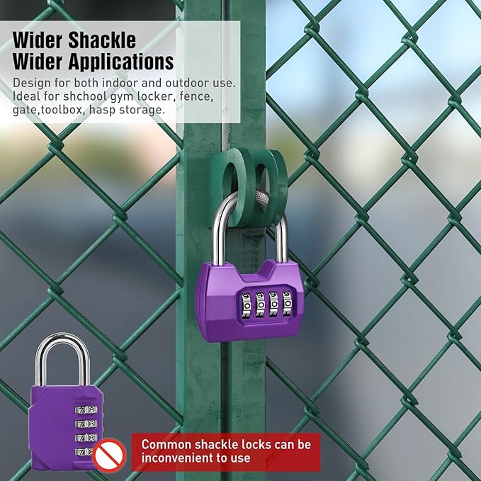 1 Pack disecu 4-Digit Combination Lock, Waterproof Outdoor Padlock for School Gym Locker, Fence, Gate, Shed, Storage Unit (Purple)
