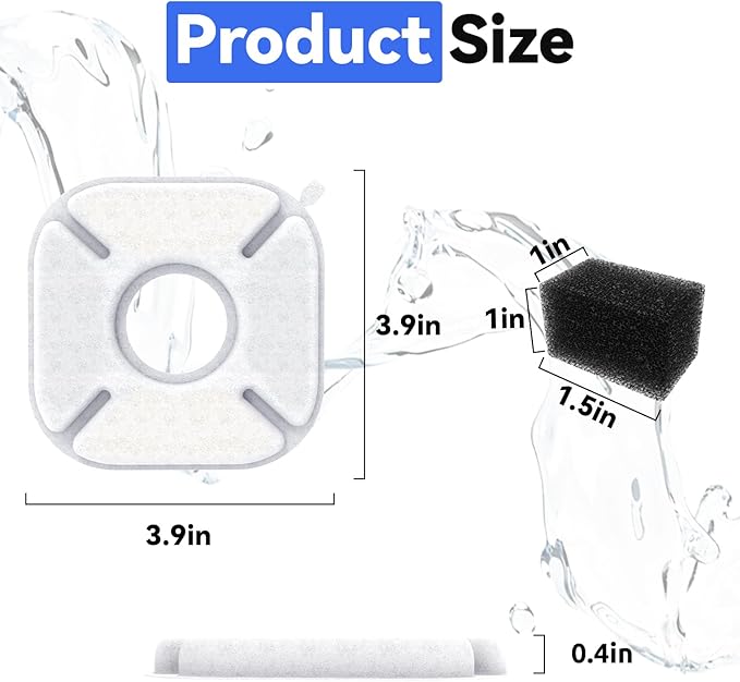 24 Packs Cat Water Fountain Filters Replacement,Compatible with VEKEN® for 67 oz/2L, 85 oz/2.5L, 95 oz/2.5L, 135 oz/4L Automatic Pet Fountain (12 Replacement Filters +12 Pre-Filter Sponges)