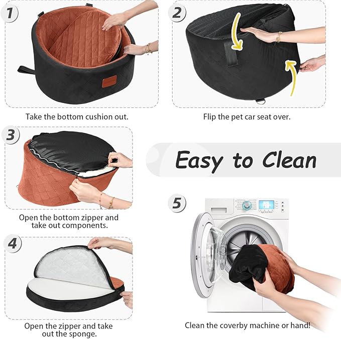 Dog Car Seat for Small Dogs Up to 30 Lbs,Ultra Soft Fabric Fill in Comfy Memory Foam,Happy Pet Ride,2 Safety Dog Leashes,Fully Detachable and Washable,Anti Slip Base (Black/Brown, Small)