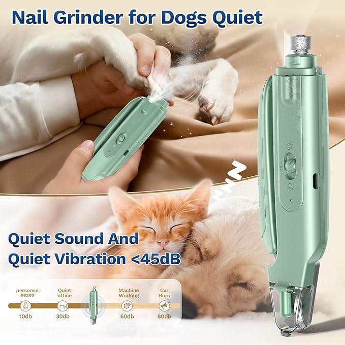 2-in-1 Dog & Cat Nail Clipper with Grinder - Dual Highlight LED Reduce Over-Trimming, Long Battery Cordless USB-C Rechargeable, Safety Lock & Catcher Cap, Quiet Home Grooming for Small Large Pets