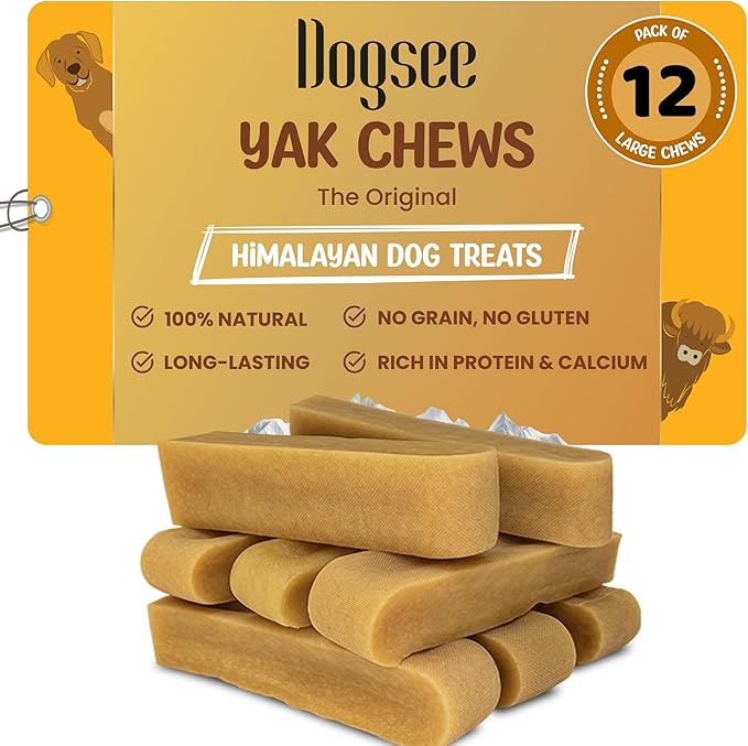 Dogsee Original Yak Cheese Himalayan Dog Chews 3lb (Large - 12 Bars) | 100% All Natural | Dog Treats Large Breed | Dog Chews Long Lasting for Aggressive Chewers | High Protein Dental Sticks