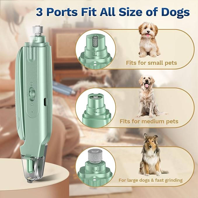 2-in-1 Dog & Cat Nail Clipper with Grinder - Dual Highlight LED Reduce Over-Trimming, Long Battery Cordless USB-C Rechargeable, Safety Lock & Catcher Cap, Quiet Home Grooming for Small Large Pets