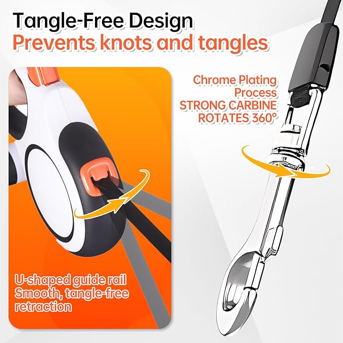 26Ft Retractable Dog Leash for Small, Medium, Large Dogs (Up to 110lbs) - Heavy Duty Anti-Slip Handle, Includes Poop Bag Dispenser, 360° Tangle-Free Tape