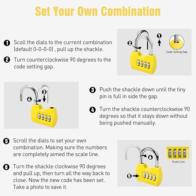 1 Pack disecu 4-Digit Combination Lock, Waterproof Outdoor Padlock for School Gym Locker, Fence, Gate, Shed, Storage Unit (Yellow)