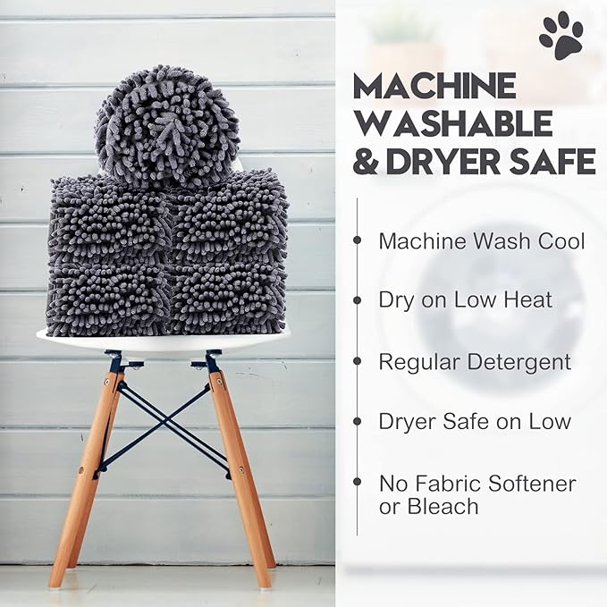 Newwiee 4 Pcs Large Dog Towels for Drying Dogs with Hand Pocket Microfiber Shammy Towel 32 x 14 in Dog Bath Towel Absorbent, Quick Drying, Machine Washable for Pet Puppy Clean Shower Supplies(Grey)