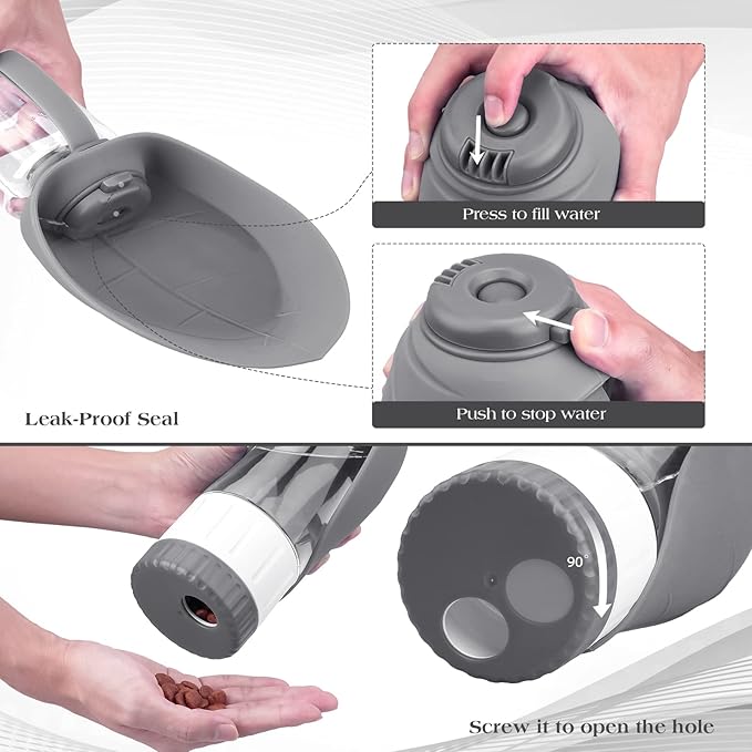 TIOVERY Dog Water Bottle Dispenser for Walking, Pet Water Feeder Container Portable with Drinking Cup Bowl Outdoor Hiking, Travel Large Grey