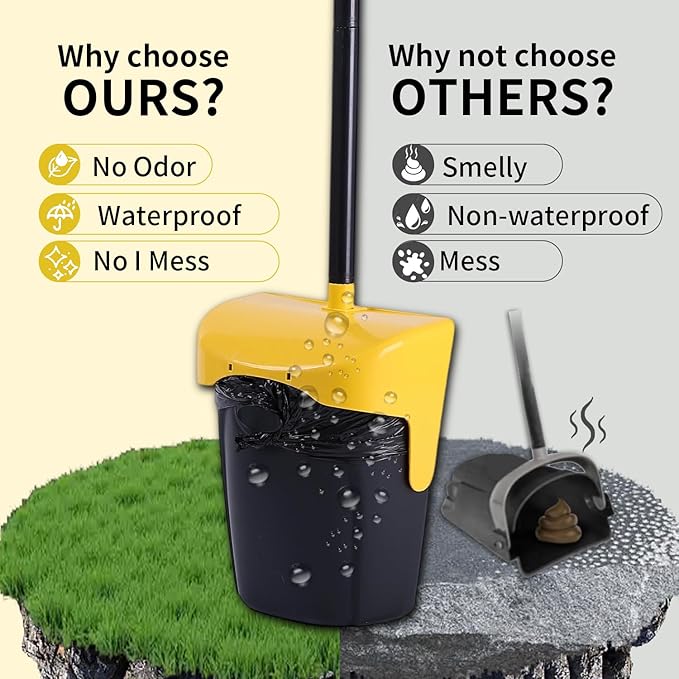 Pooper Scooper Large Swivel Bin & Rake with 160 Waste Bags,Heavy Duty Dog Pooper Scooper with Bag Attachment for Large Small Dogs, Long Handle Poop Scooper with Lid for Yard, Grass, Gravel (Yellow)