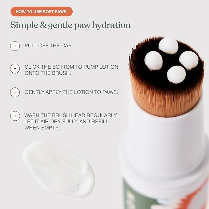 Dandylion Soft Paws Lotion with Brush | Dog Paw Balm & Paw Butter | Hydrating, Vet-Approved, Lick-Safe, Fragrance-Free | pH-Balanced for Itchy, Dry, Cracked Dog Paws | 0.6 fl oz