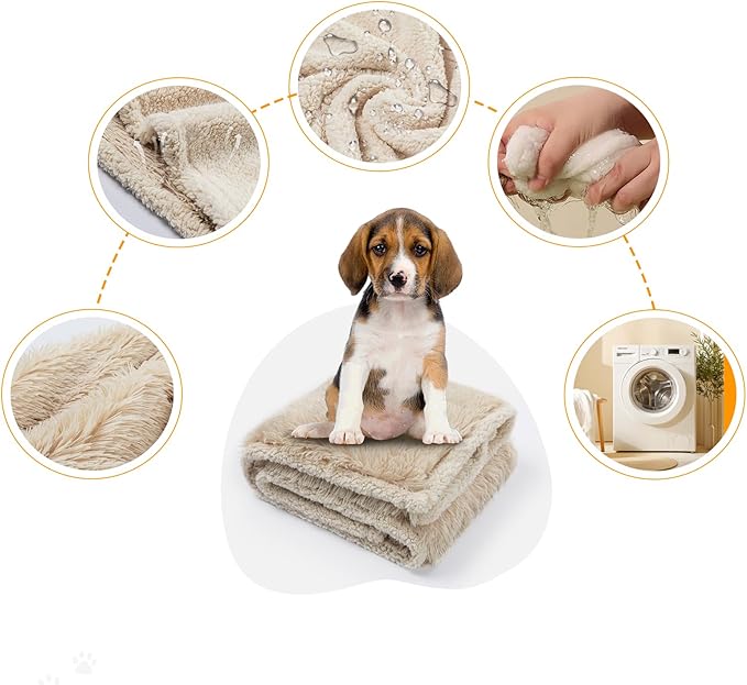 Waterproof Cream Calming Dog Blanket Beige Fluffy Long Faux Fur Pet Throw Blankets for Cats Puppy Couch Sofa Covers Washable Love Bed Cover(Beige,M-57x40in)