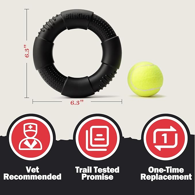 Natural Rubber Dog Ring Toy for Large Aggressive Chewers - Lifetime Replacement - Indestructible Tug Fetch Toy for Large Breed - Durable Tough Dog Chew Toy for Super Chewer, Black