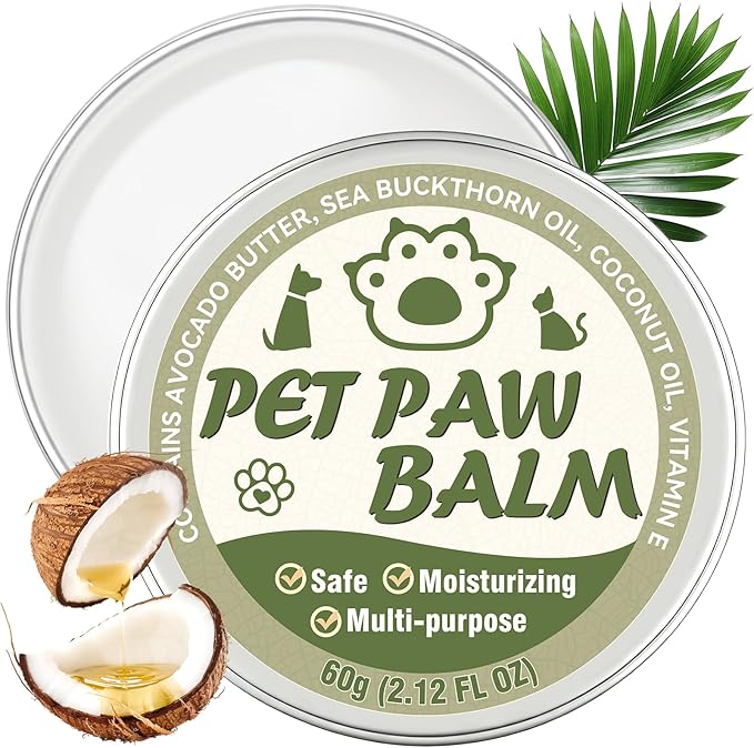 Dog Paw Balm, Paw Moisturizer for Dogs and Cats, Contains Coconut Oil, Nourishing and Moisturizing, Suitable for Dry, Cracked Paws and Noses, 60g