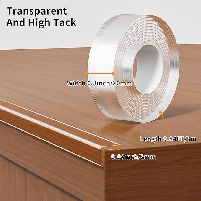 0.8 in x 9.84 FT,Clear Edge Protector Strip Sharp Edge Wrap Cover Tape, Self Adhesive Protective Bumper Guards for Cabinet Door Desk Glass Table Bed Furniture, Kitchen Countertop, Waterproof