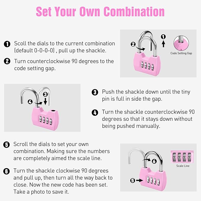 1 Pack disecu 4-Digit Combination Lock, Waterproof Outdoor Padlock for School Gym Locker, Fence, Gate, Shed, Storage Unit (Pink)