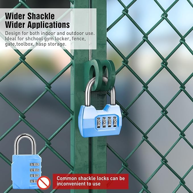 1 Pack disecu 4-Digit Combination Lock, Waterproof Outdoor Padlock for School Gym Locker, Fence, Gate, Shed, Storage Unit (Azury)