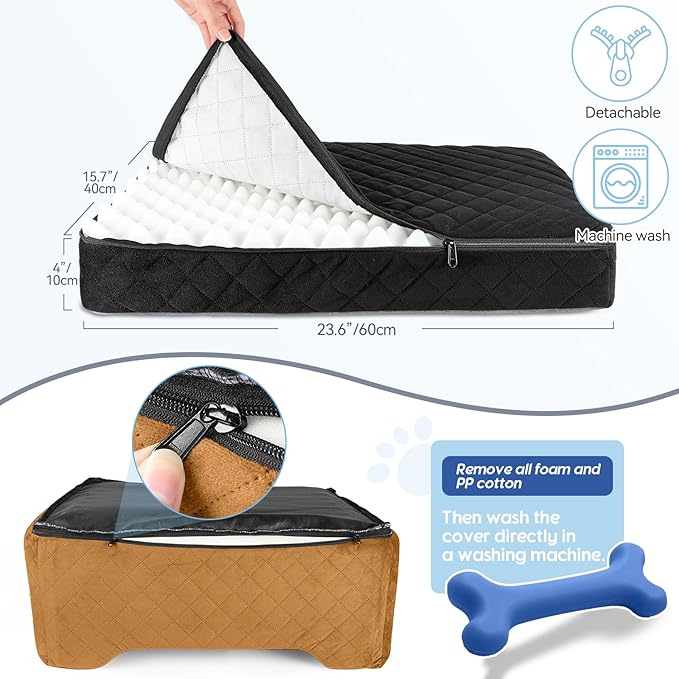 Dog Car Seat for Medium/Large Dogs,Pet Booster Car Seats for Under 50lbs or 2 Small Dogs, Detachable and Washable Pet Bed,Multi-Functional Travel Dog Bed(Black/Brown)