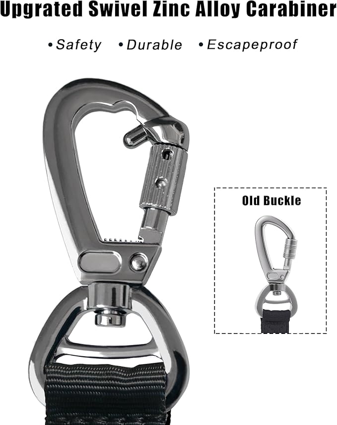 Hotsky Tactical Dog Leash Heavy Duty for Medium Large Dogs That Pull,4-6Ft Strong Bungee Shock Absorbing No Pull Dog Leash with Padded Double Handle and Car Seatbelt,Black