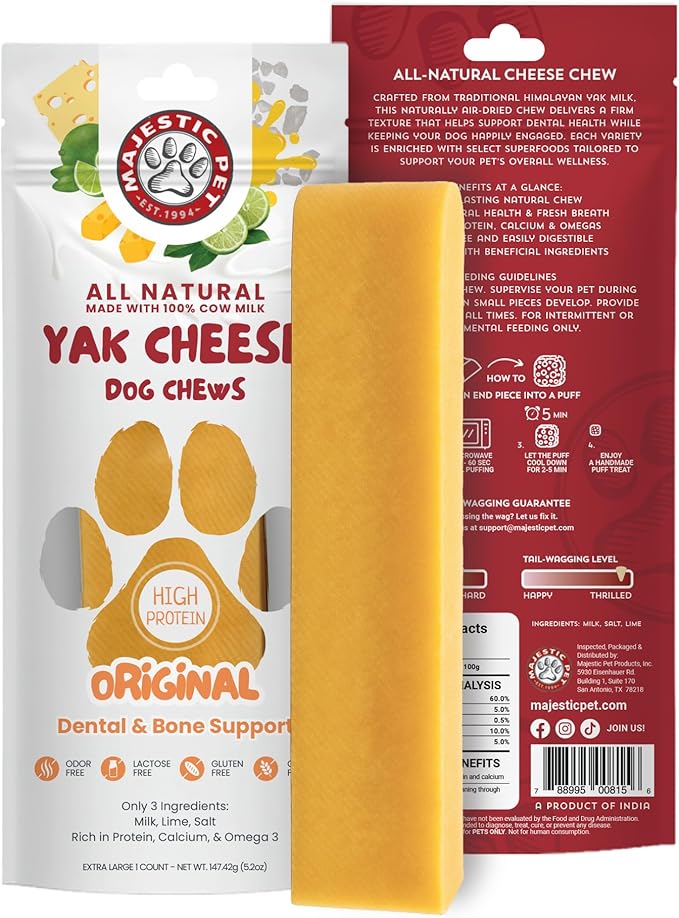 Majestic Pet Himalayan All-Natural Yak Style Cheese Dog Chews Made with 100% Cows Milk- Long Lasting Dental Chew for Dogs - Healthy Pet Treats (Dental & Bone Support, XL, 1 Pack)