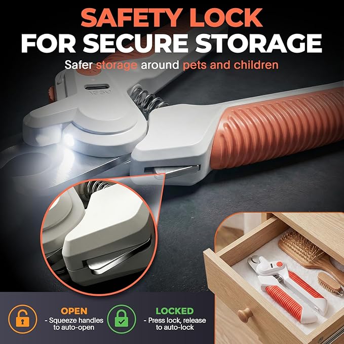 Dogs & Cats Nail Clippers with Light – Safety Guard Pet Nail Trimmer Reveals The Quick, Stainless Steel Blades, Beginner Friendly Grooming Tool for Home Use, Suitable for Small, Medium & Large Pets