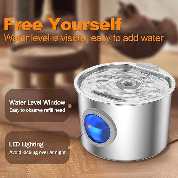 Cat Water Fountain Advanced 304 Stainless Steel 2.2L/74oz with Detachable Tank, Easy to Clean, Automatic Pet Fountain Quiet Cats Water Dispenser, Dogs (74oz Flower Style Cat Fountain + 3 Filters)