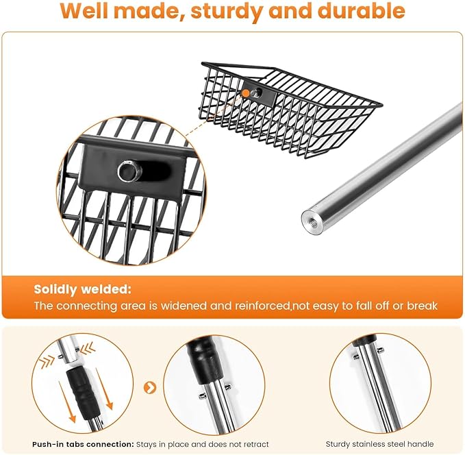 Metal Cat Litter Scoop with Holder, 43" Extendable Long Handle Cat Scooper for Litter Box, Solid & Durable, Deep Shovel for Fast Sifting, Large Pet Pooper Scooper for Kitty/Outside Dog Poop