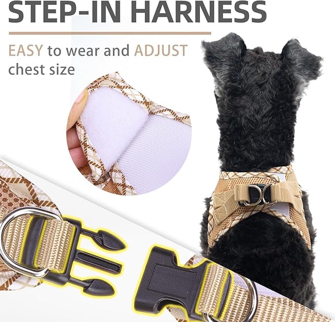PUPTECK Dog Harness and Leash Set for Small Medium Dogs No Pull Step-in Soft Mesh Puppy Cat Vest Harnesses Reflective at Night, Beige M