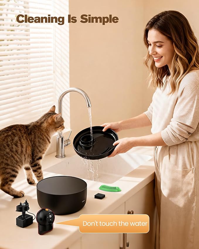 Pet Water Fountain Battery Operated: GOOIFUN Cat Water Fountains with 8 Filters + 8 Sponges - 88oz/2.6L Noiseless Cats Waterer Bowl Dispenser - Kitten Drinking Fountains for Cats Indoor
