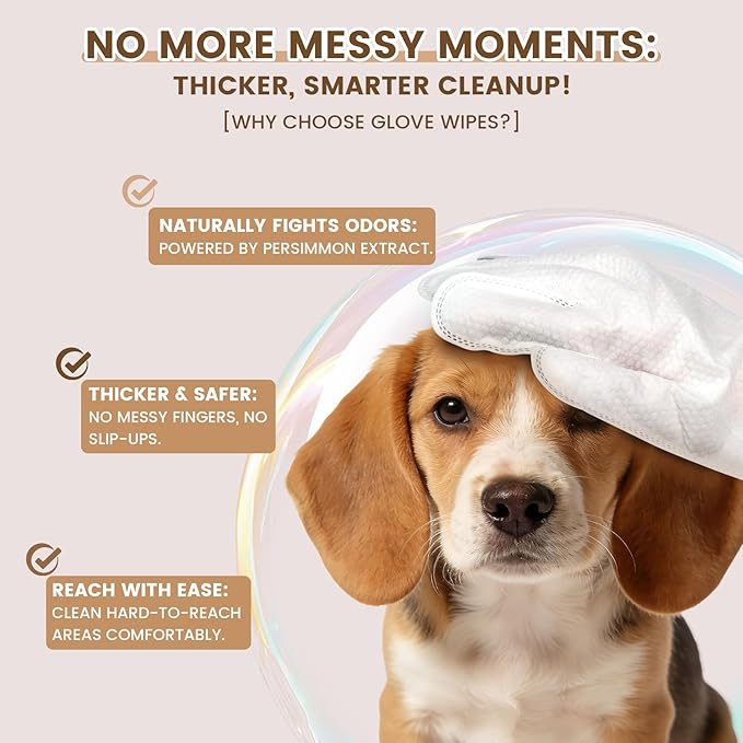 Dog Wipes for Paws and Butt Plant Based Hypoallergenic Pets Cleansing & Deodorizing Anal Gland Hygienic Puppy Wipes for Dogs Face and Body Cat Wipes Cleaning (Coconut Oil, 50 Glove Wipes)