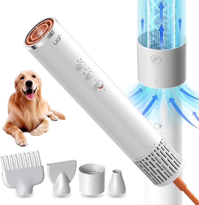 uahpet Dog Dryer, 62M/S Wind Speed with NTC Smart Temperature Control & 170 Million Negative Lons Dog Blow Dryer for Household Travel Camping