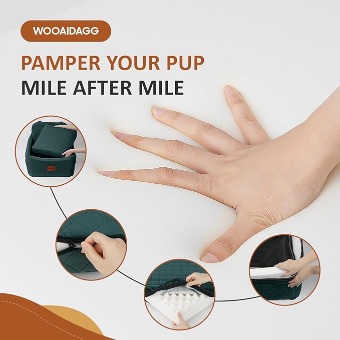 Dog Car Seat for Medium Dogs, Pet Travel Bed with Seat Belt Channel, Fully Detachable and Washable, 3 Straps Easy to Install (Green)