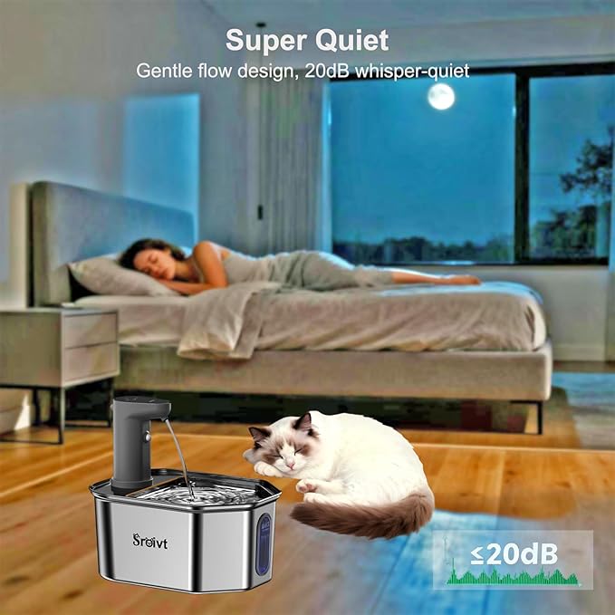 Cat Water Fountain Stainless Steel - cat Fountain - Water Fountains for Cats - pet Water Fountain - Dog Water Fountain - Stainless Steel cat Water Fountain Cordless - 88oz/2.6L,4Filters
