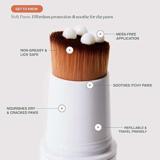 Dandylion Soft Paws Lotion with Brush | Dog Paw Balm & Paw Butter | Hydrating, Vet-Approved, Lick-Safe, Fragrance-Free | pH-Balanced for Itchy, Dry, Cracked Dog Paws | 0.6 fl oz