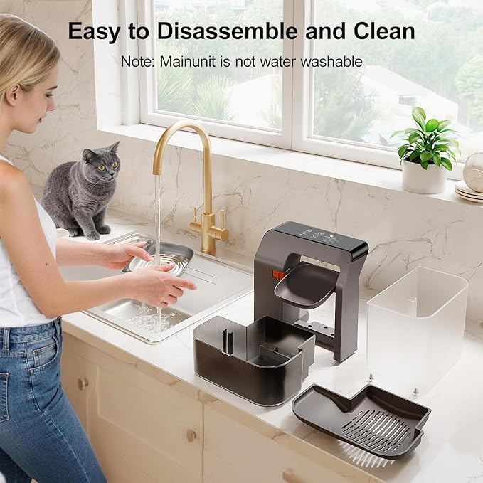 Cat Water Fountain No Filter, Wastewater Separation Cat Water Dispenser, 3.2L Rechargeable Pet Water Fountain for Cats & Small Dogs Indoor, Stainless Steel Bowl