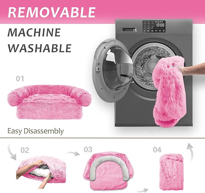 Tinaco Luxurious Calming Dogs/Cats Bed Mats, Dog Pad Washable Removable Couch Cover, Plush Long Fur Mat for Pets, Waterproof Lining, Perfect for Small, Medium and Large Dogs and Cats (Pink, 21"x21")