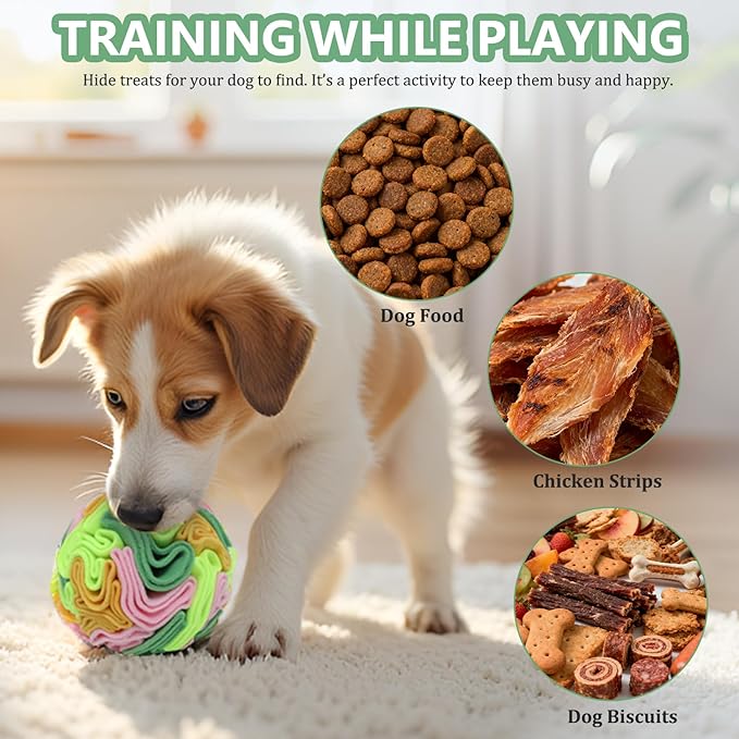 Vibrant Snuffle Ball for Dogs, Playful Color-Mix Slow Feeder Toy, Eye-Catching Interactive Puzzle for Mental Enrichment, Indoor Fun for Small Medium Large Dogs