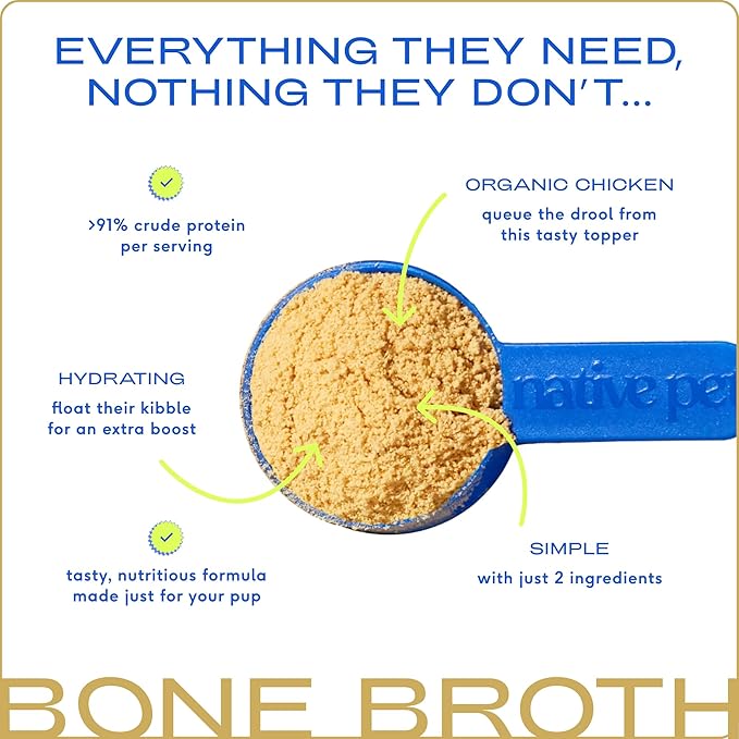 Native Pet Bone Broth for Dogs and Cats - Chicken Bone Broth Powder Dog Food Toppers for Picky Eaters - Provides Extra Nutrition for Joint Strength, Immune Support & Heart Health - 96 Scoops