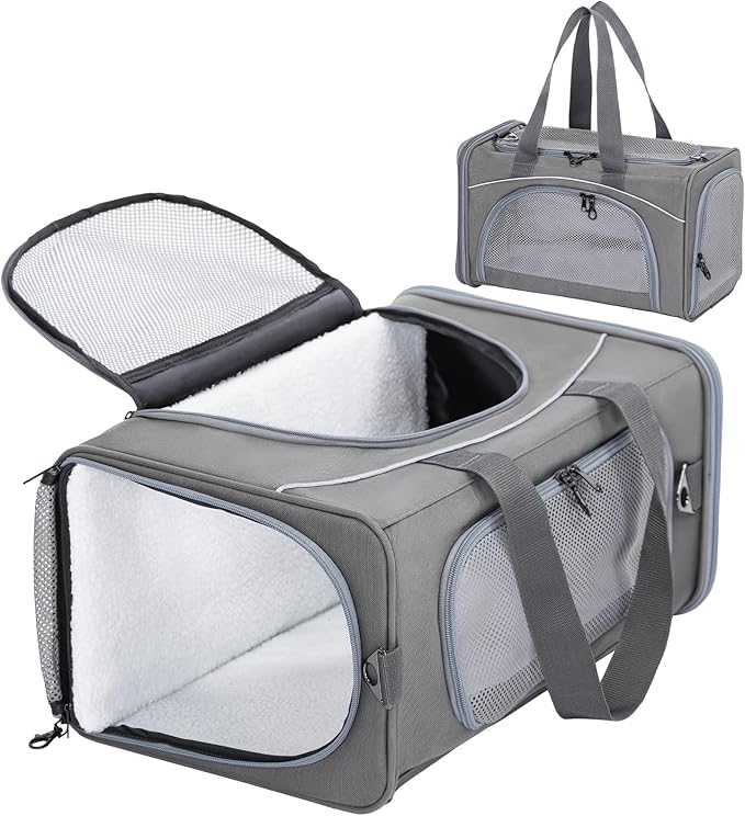 ‌Petsfit Airline Approved Pet Carrier for Small Dogs & Cats, 19x9x12 TSA Approved Carrier, with Removable Dual-Sided Padding (2-Way Placement) - Fits Under Most Airplane Seats, Escape Proof (Grey)