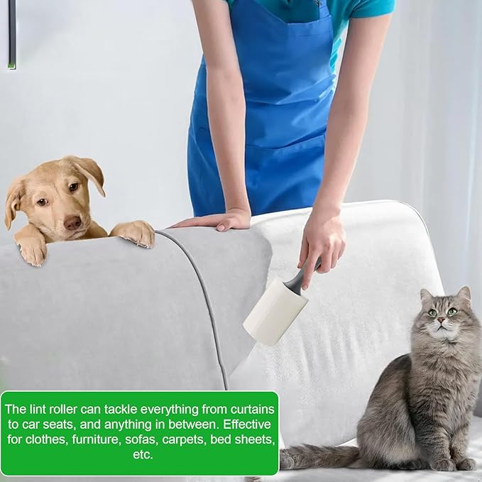 Lint Roller for Pet Hair 500 Sheets Extra Sticky Pet Hair Remover for Clothes Furniture Carpet Cleaner Cars Dogs Travel-Friendly Grip Handle White