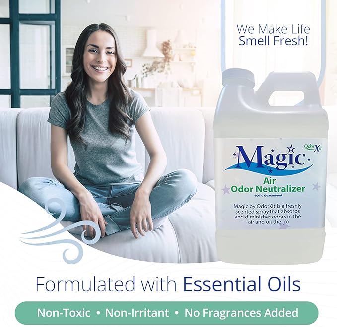 OdorXit Magic Air Odor Neutralizer Spray, Powerful Dog & Cat Urine Odor Neutralizer, Safe Air Refresher for Home, Safe Odor Absorber for Pet, Closet & Any Strong Odor Remover, 64oz