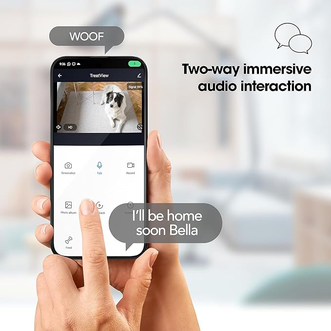 Closer Pets TreatView Pet Indoor Security Camera with Phone App (iOS/Android Compatible), with Night Vision and Built-in Treat Dispenser