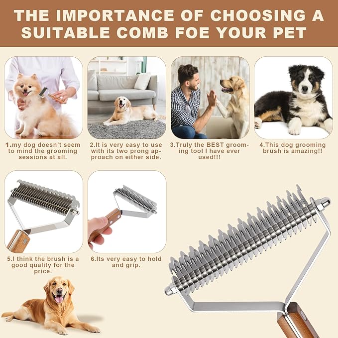Extra Large 2-Sided Pet Hair Removal Comb | High Efficiency Cat Brush& Dog Grooming Tool | Undercoat Rake & Dematting Comb for Long Haired Dogs & Indoor Cats | Slicker Brush for Shedding & Carpet Rake