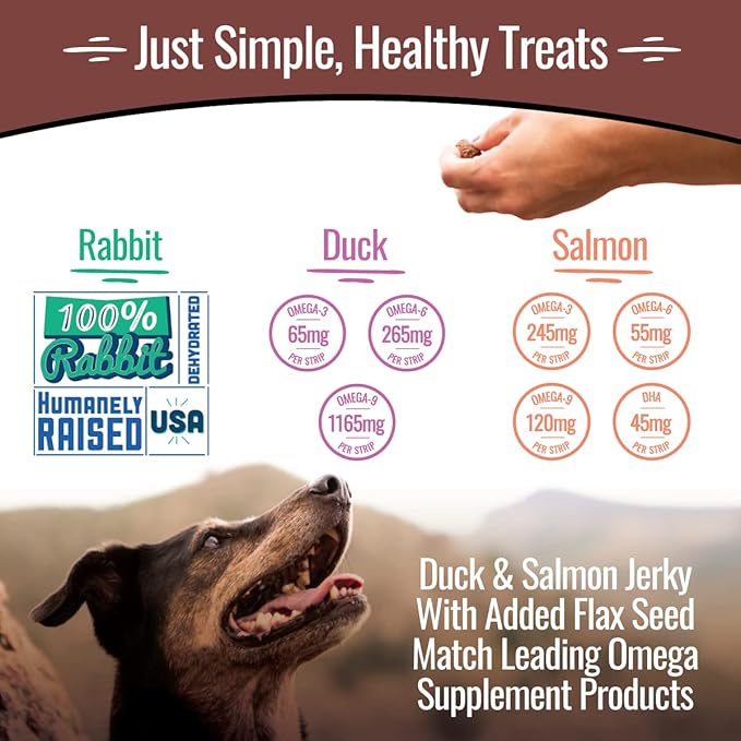Smart Cookie Jerky Dog Treats - 3 Flavor Variety Pack - Rabbit, Salmon & Duck Jerky - Training Treats for Dogs, Puppies with Allergies, Sensitive Stomachs - Grain Free, Made in USA - 3oz