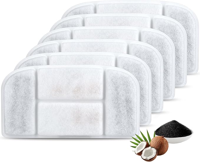 5L Wireless Cat Water Fountain Filters 6 Pieces Triple Filtration System Replacement Filter Fit for 5L Cat Pet Fountain, 6 Filtration System and 2 Pre-Filter Sponges