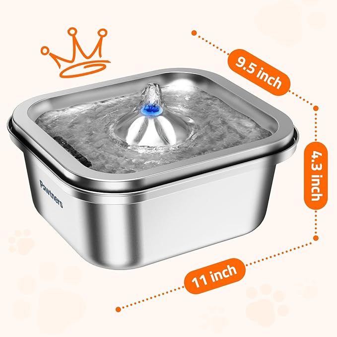 Cat Water Fountain Stainless Steel: 4L/140oz Pet Fountain Water Bowl Indoor, Automatic Dog Drinking Dispenser, Cat Feeding Watering Supplies, Metal Kitty Waterer Fountain, 1 Replacement Filters