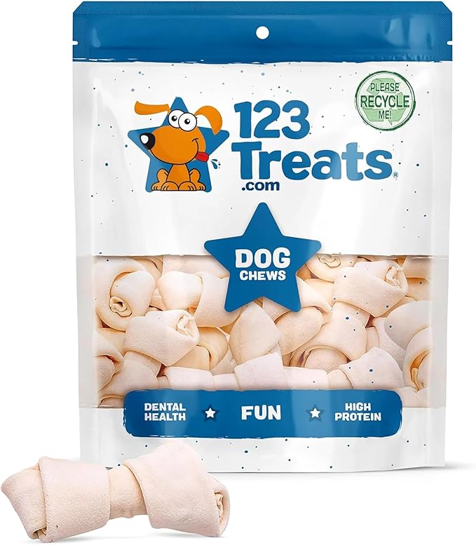 123 Treats Rawhide Bones for Dogs – 6-7" (30 Count) Natural Raw Hide Bones, Long Lasting Medium & Large Dog Chews, Free Range Rawhide Chews for Dogs with No Additives or Hormones